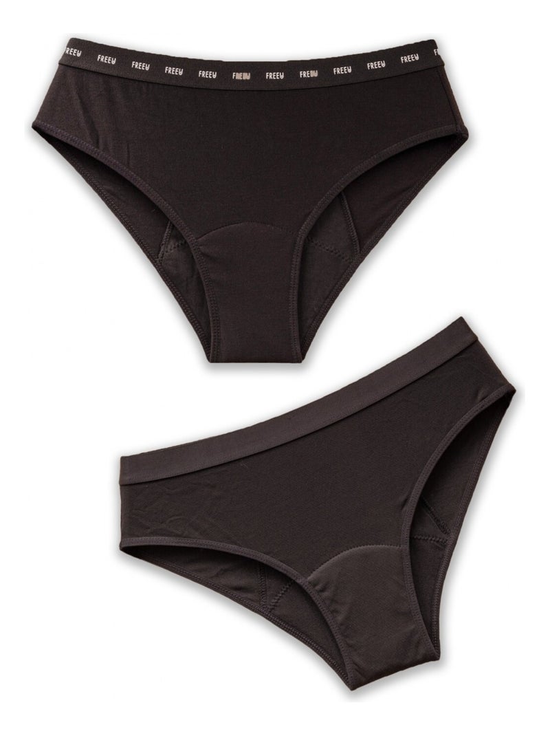 Pack 2 Culottes menstruelles flux abondants coton, Logos FreeU Noir Noir - Kiabi