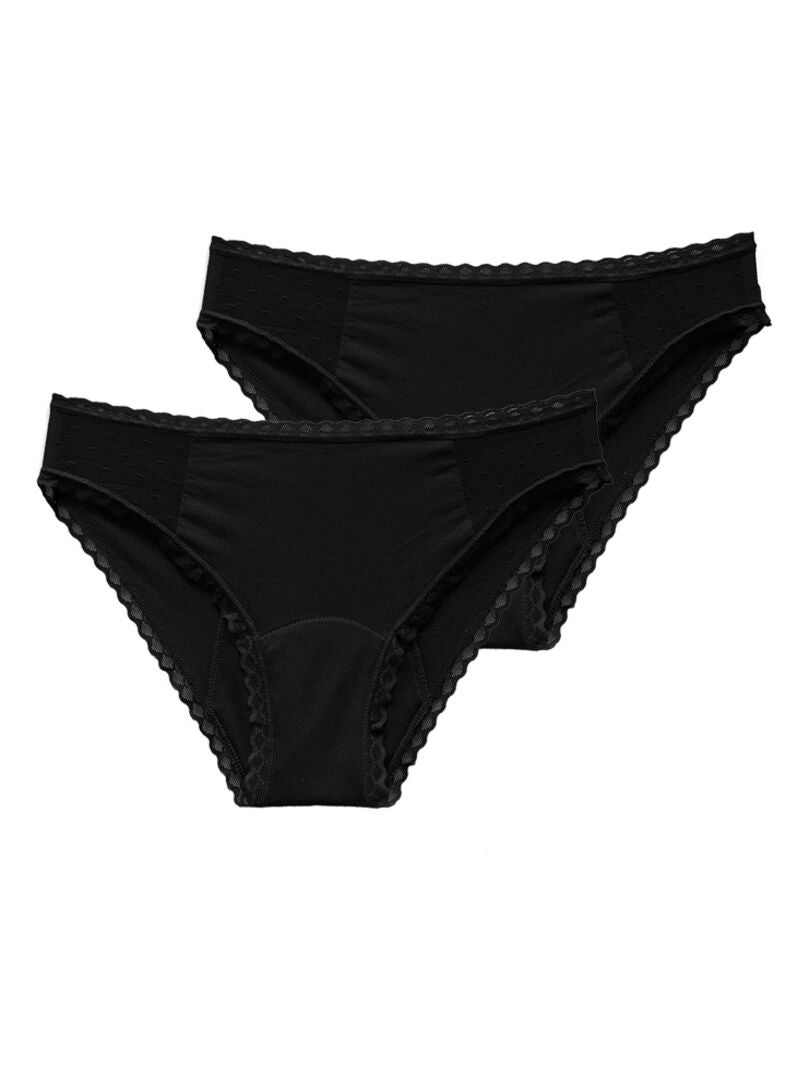 Pack 2 Culottes menstruelles flux abondants coton, Sunny Noir Noir - Kiabi