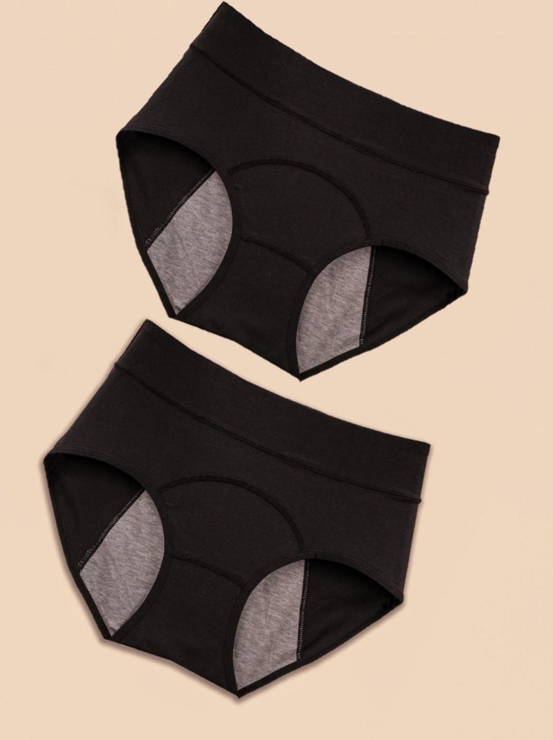 Pack 2 Culottes menstruelles flux léger coton, Indy Noir Noir - Kiabi