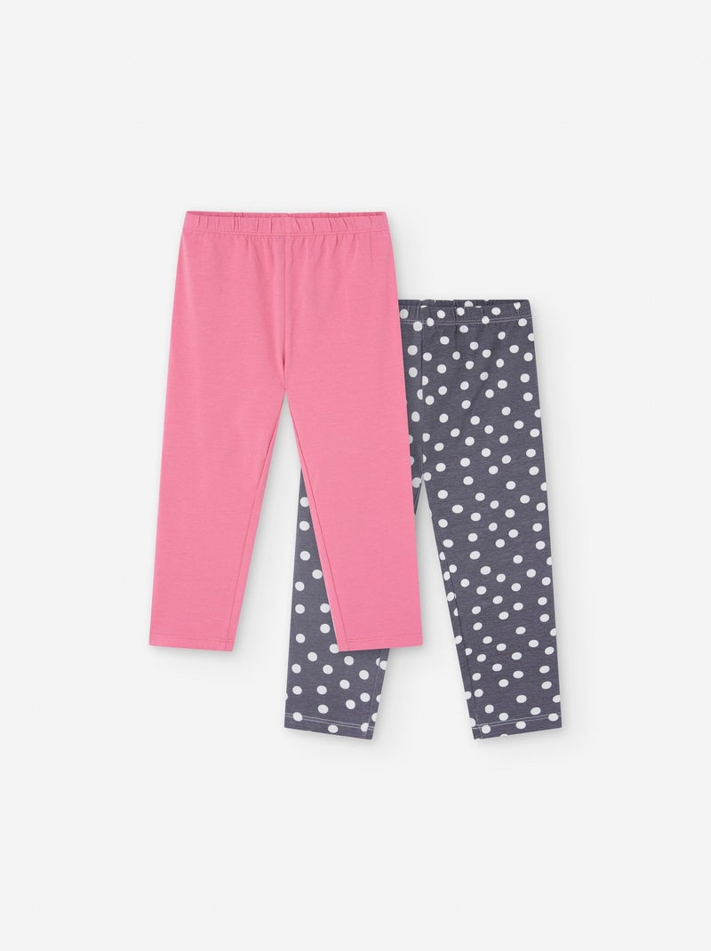 Pack 2 Leggings Courts Uni/Pois Rose - Kiabi