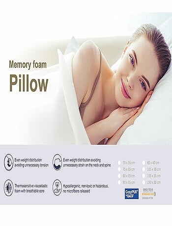 Pack 2 Oreillers Confort 12 CM ,Mousse à mémoire de forme. Déhoussable. Ergonomique