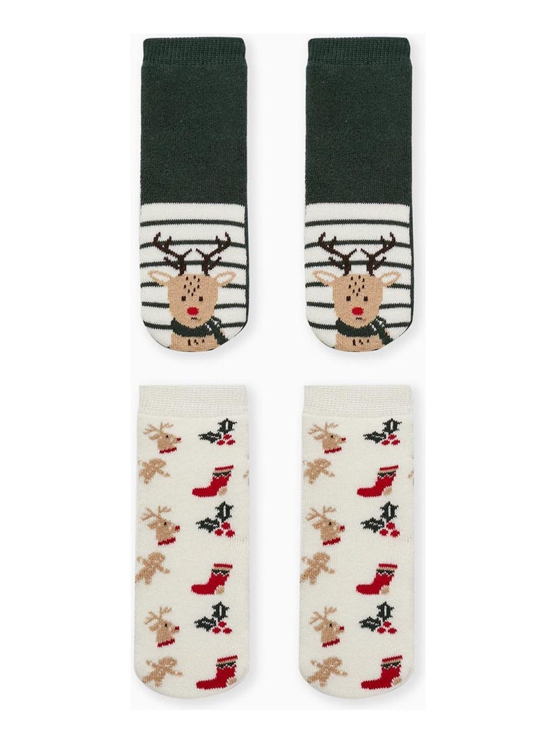 Pack 2 Paires de Chaussettes Antidérapantes pour Bébé 'Noël'   NOËL Multicolore - Kiabi