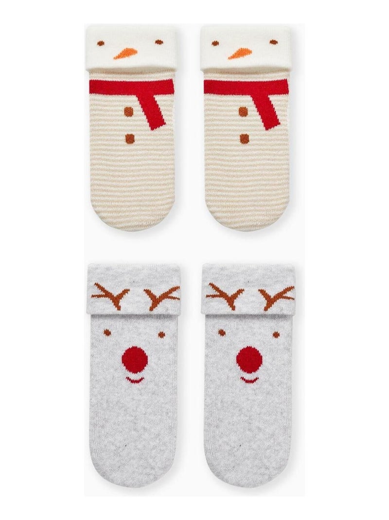 Pack 2 Paires de Chaussettes Antidérapantes pour Bébé 'Noël'   NOËL Multicolore - Kiabi
