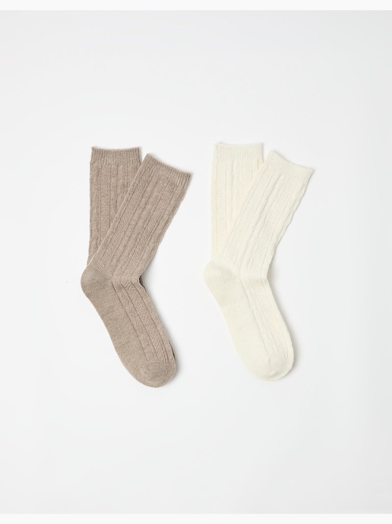 Pack 2 paires de chaussettes en laine, MO Fashion Marron - Kiabi