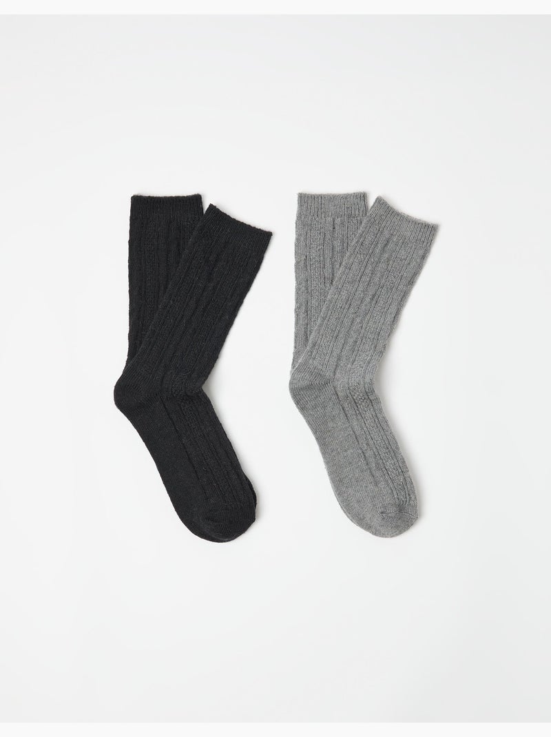 Pack 2 paires de chaussettes en laine, MO Fashion Noir - Kiabi
