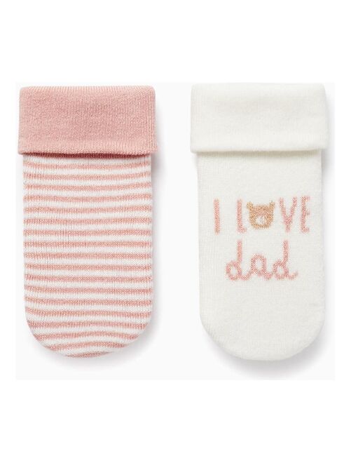 Pack 2 Paires de Chaussettes Épaisses pour Bébé Fille 'I Love Dad'   ESSENTIALS LINE - Kiabi