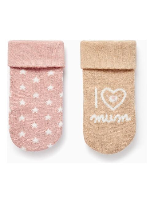 Pack 2 Paires de Chaussettes Épaisses pour Bébé Fille 'I Love Mum'   ESSENTIALS LINE - Kiabi