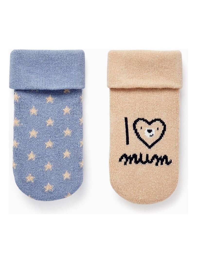 Pack 2 Paires de Chaussettes Épaisses pour Bébé Garçon 'I Love Mum'   ESSENTIALS LINE Multicolore - Kiabi