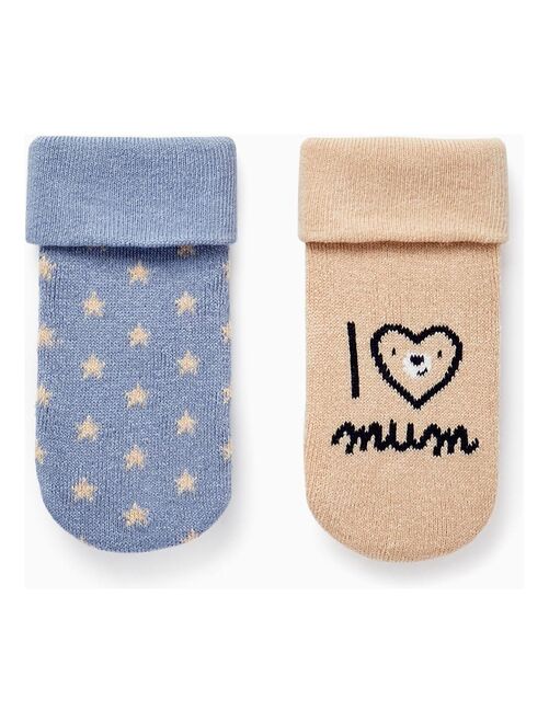 Pack 2 Paires de Chaussettes Épaisses pour Bébé Garçon 'I Love Mum'   ESSENTIALS LINE - Kiabi