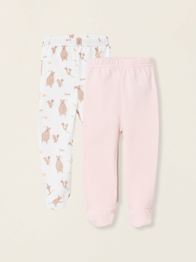 Pack 2 Pantalons avec Pieds Blanc Rose - Kiabi