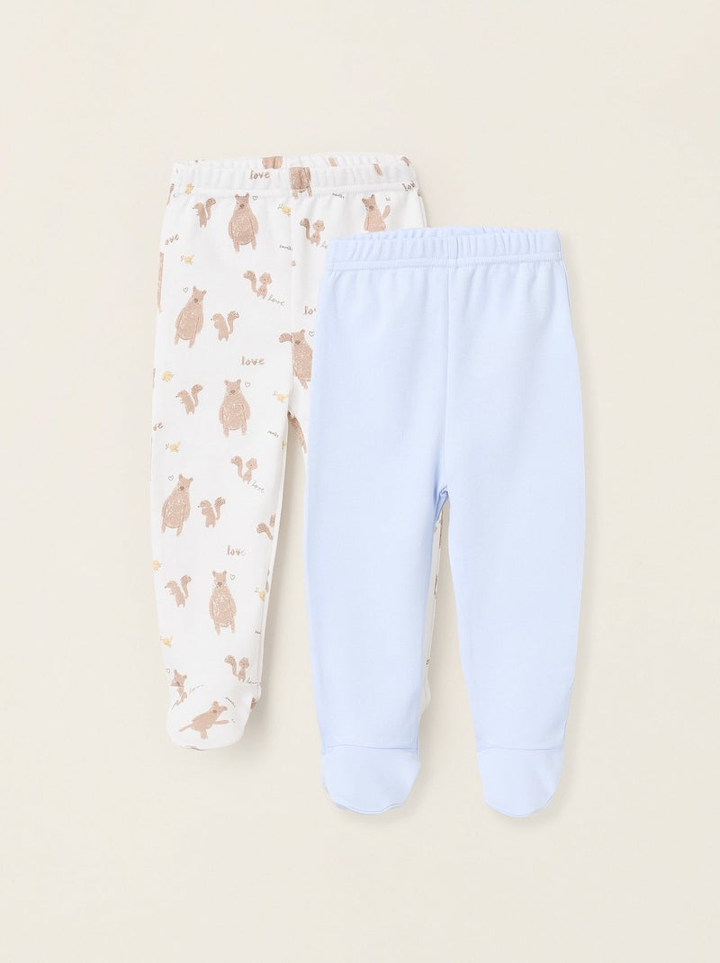 Pack 2 Pantalons en Coton Blanc Bleu - Kiabi