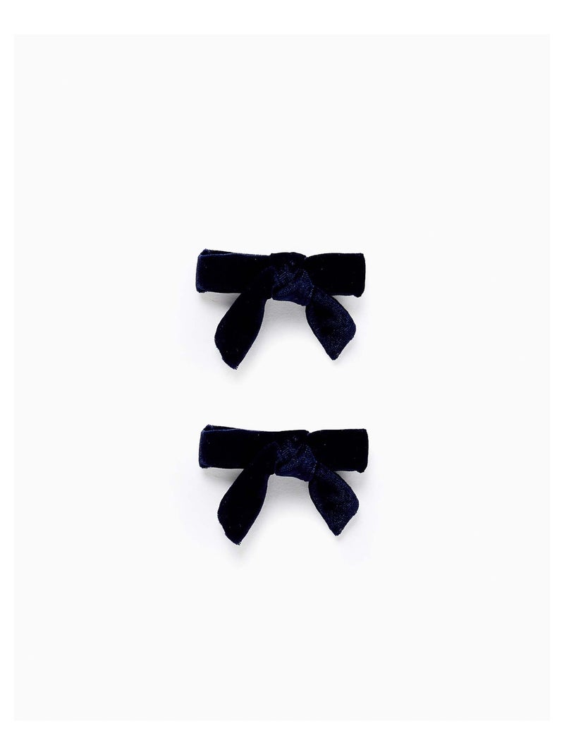 Pack 2 Pince à Cheveux avec Nœud en Velours Bleu foncé - Kiabi