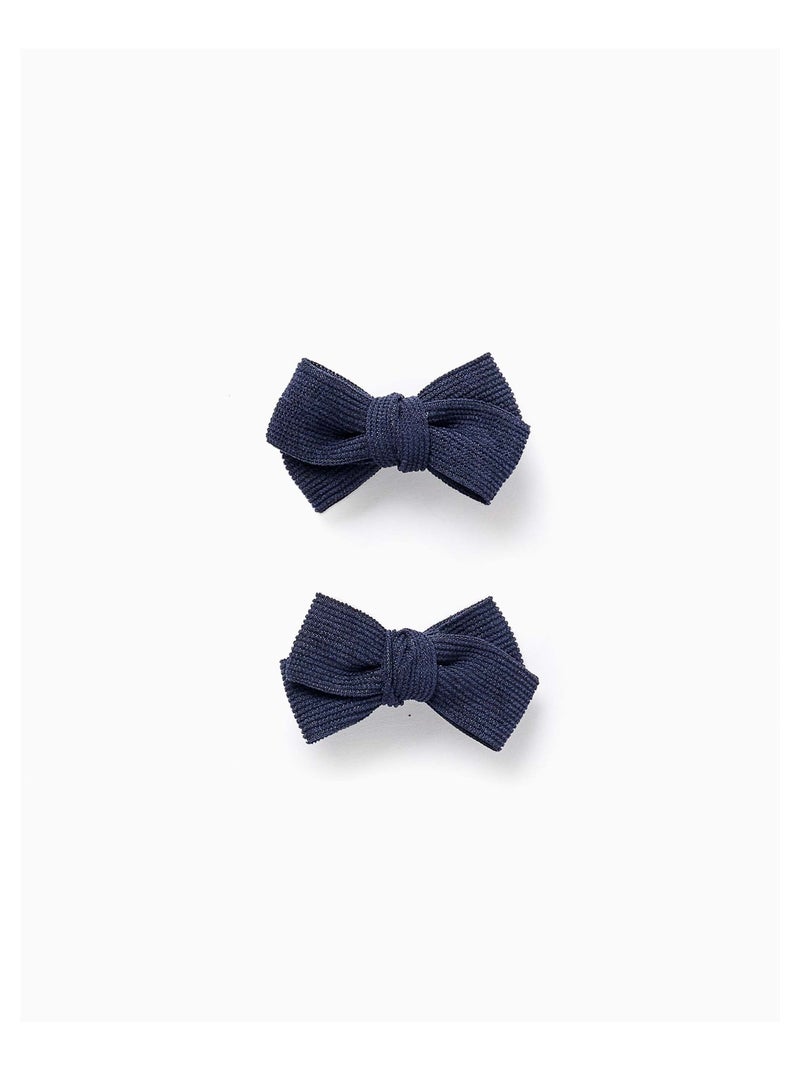 Pack 2 Pinces à Cheveux avec Nœud en Velours Côtelé Bleu foncé - Kiabi