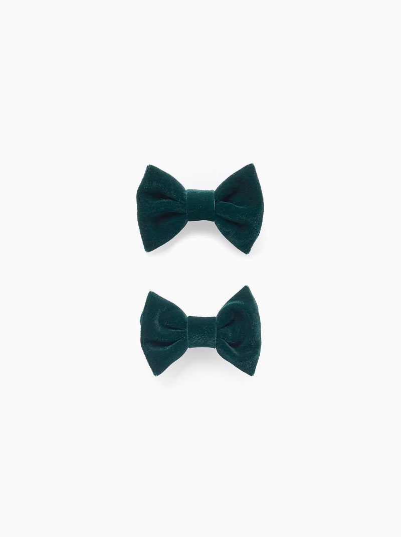 Pack 2 Pinces à Cheveux avec Nœud en Velours Vert foncé - Kiabi