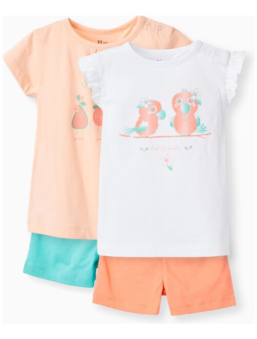 Pack 2 Pyjamas pour Bébé Fille 'Tropical - Friends' manches courtes FIJI ISLANDS - Kiabi