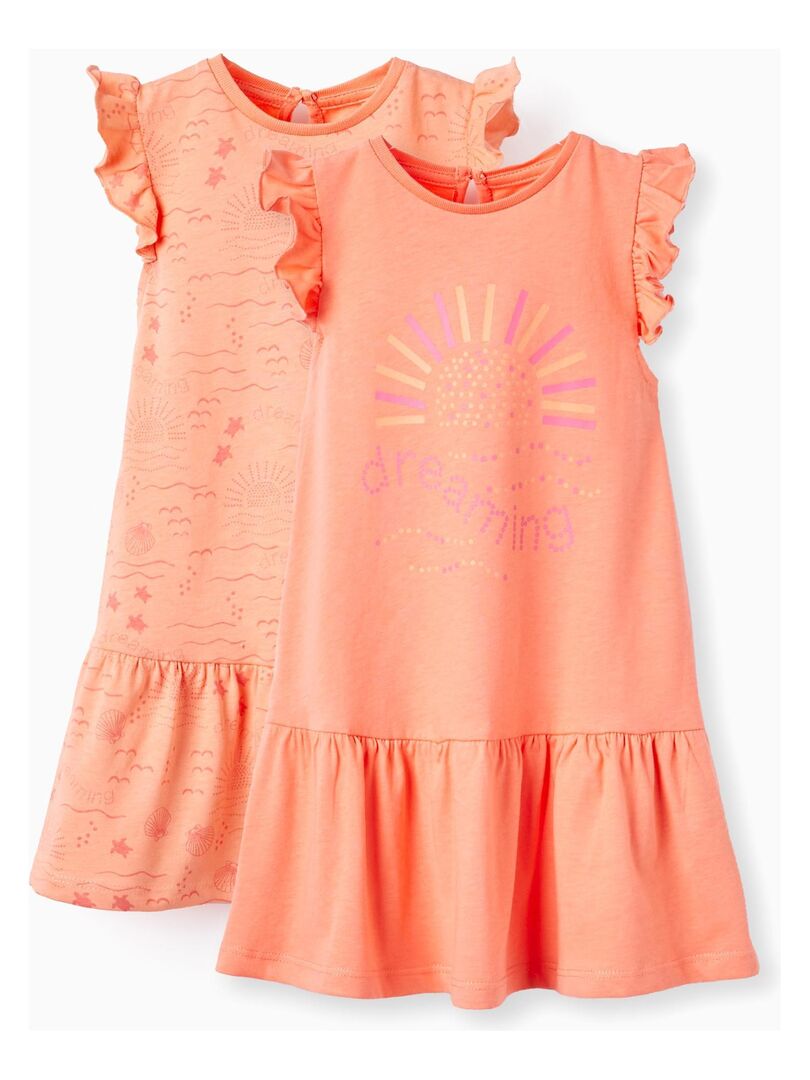 Lot De 2 Robes Manches Courtes En Coton Pour Bébé Fille - Motifs Floraux - 9 Mois à 7 Ans