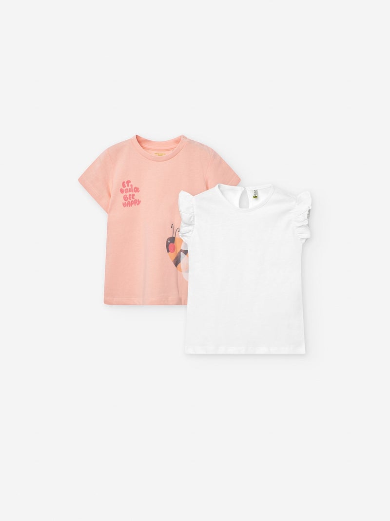 Pack 2 T-shirts avec Imprimé/à Volants Rose clair - Kiabi