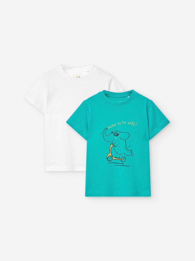 Pack 2 T-shirts Imprimé/Uni Vert - Kiabi
