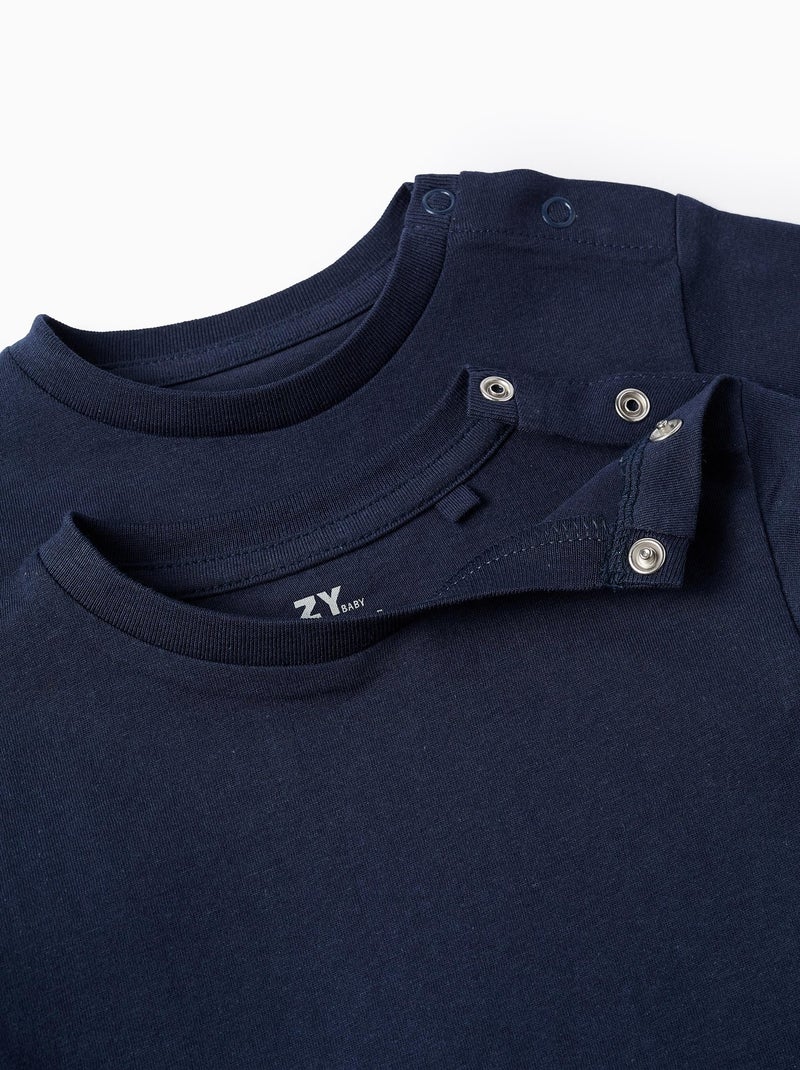 Pack 2 T-shirts Unis en Coton Bleu foncé - Kiabi