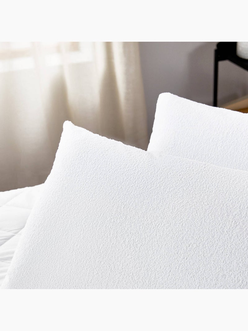 Pack 2 Taies d'Oreiller Bouclette Imperméable et Respirante à l'Aloe Vera Blanc - Kiabi