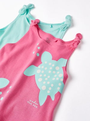 Lot De 2 Robes Manches Courtes Coton Pour Bébé Fille - Motifs Floraux Mignons, âges 9 Mois à 7 Ans, 100% Coton, été