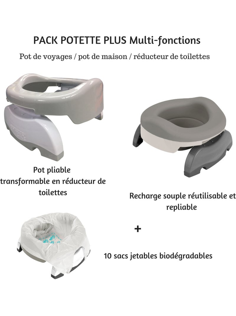 Pack 3 en 1 - Pot de voyages et réducteur de toilettes transformable en pot de maison Gris - Kiabi