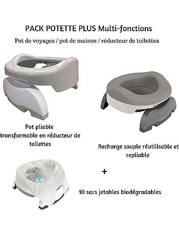 Pack 3 en 1 - Pot de voyages et réducteur de toilettes transformable en pot de maison