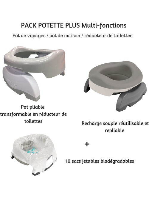 Pack 3 en 1 - Pot de voyages et réducteur de toilettes transformable en pot de maison - Kiabi
