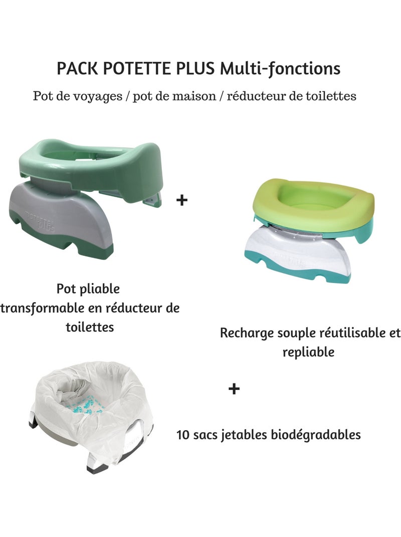 Pack 3 en 1 - Pot de voyages et réducteur de toilettes transformable en pot de maison Vert - Kiabi