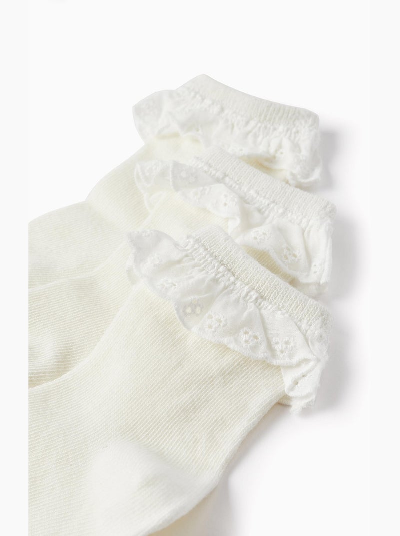 Pack 3 Paires de Chaussettes avec Broderie Anglaise Blanc - Kiabi