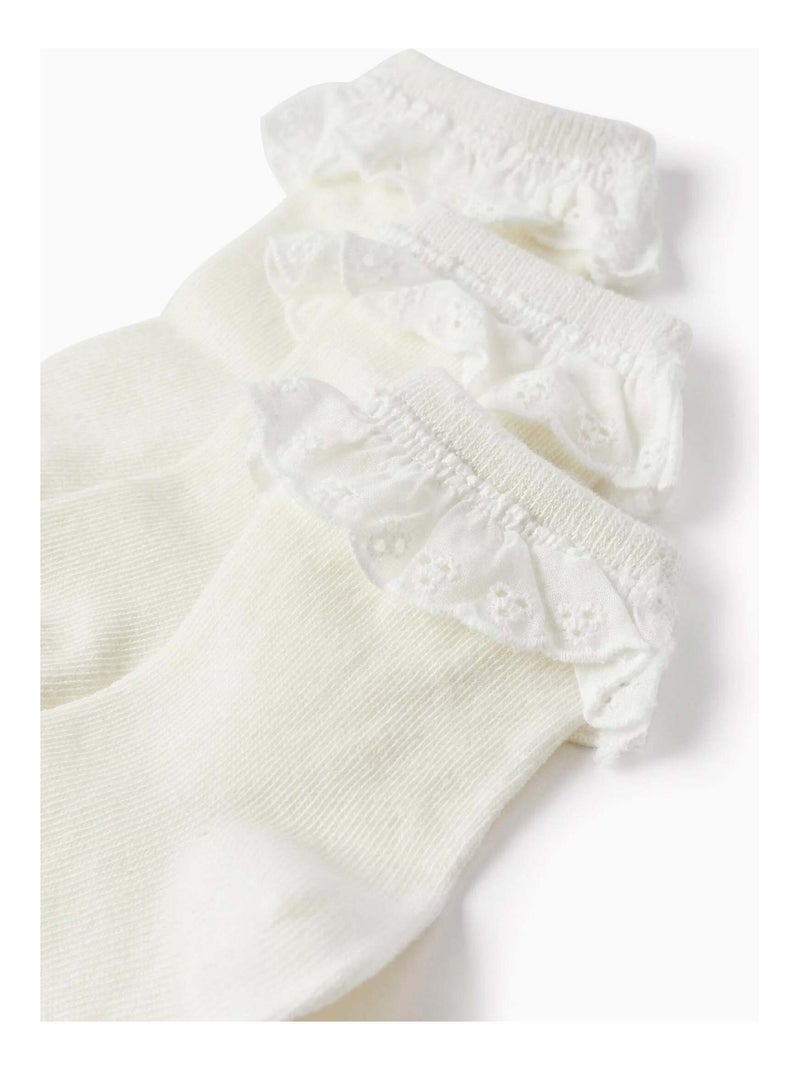 Pack 3 Paires de Chaussettes avec Broderie Anglaise Blanc - Kiabi