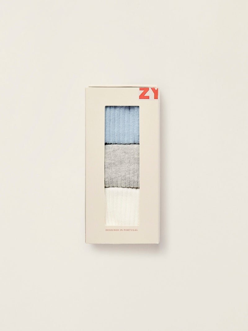 Pack 3 Paires de Chaussettes Côtelées Bleu clair - Kiabi