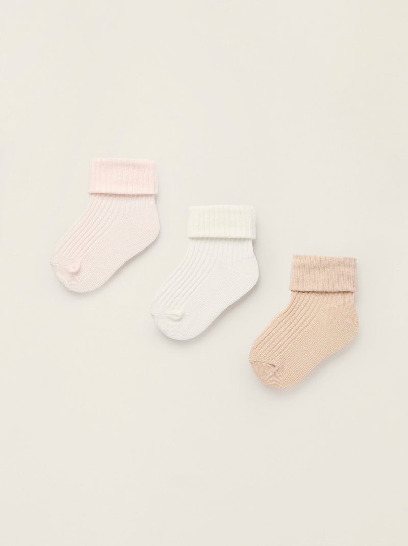 Pack 3 Paires de Chaussettes Côtelées Rose - Kiabi