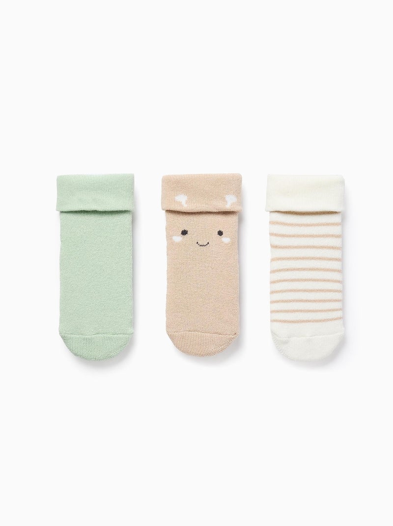 Pack 3 Paires de Chaussettes Épaisses Beige/Vert - Kiabi