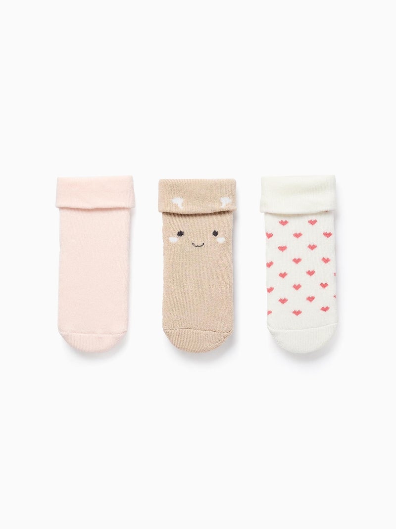 Pack 3 Paires de Chaussettes Épaisses Blanc / Rose / Beige - Kiabi