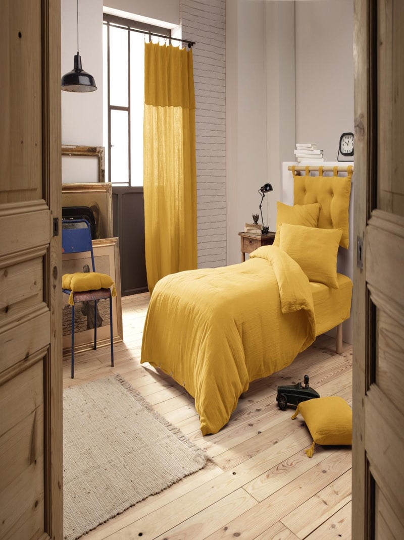 Pack 3 Pièces Housse de couette  + 1 Taie 60x60  + 1 Drap housse 90x190 - Jaune Jaune - Kiabi