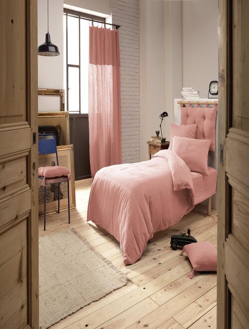 Pack 3 Pièces Housse de couette  + 1 Taie 60x60  + 1 Drap housse 90x190 - Rose pâle - Kiabi