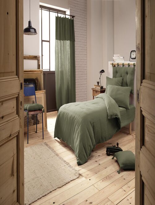 Pack 3 Pièces Housse de couette  + 1 Taie 60x60  + 1 Drap housse 90x190 - Vert - Kiabi