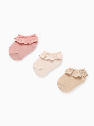Pack 3 Socquettes avec Volants en Broderie Anglaise