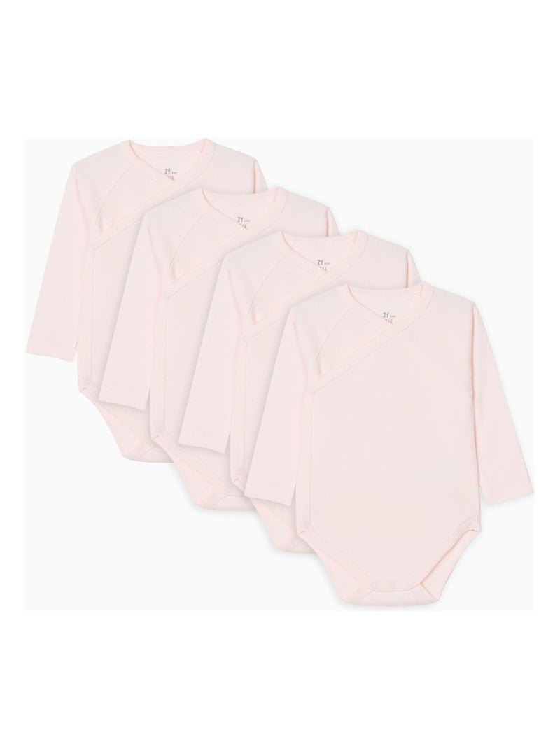 Pack 4 Bodies Croisés en Coton pour Nouveau-Né et Bébé Fille manches longues  ESSENTIALS LINE Rose clair - Kiabi
