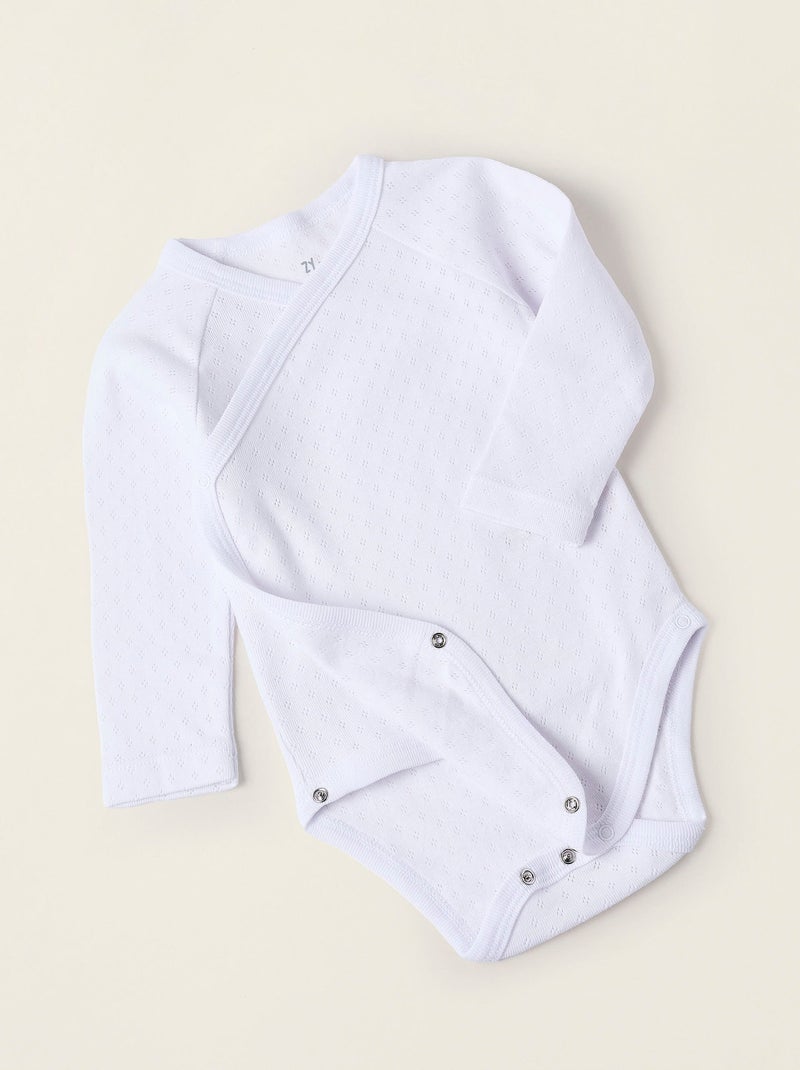 Pack 4 Bodies Croisés en Pointelle Blanc - Kiabi