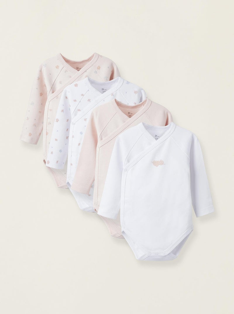 Pack 4 Bodies Croisés pour Nouveau-Né et Bébé 'Flowers' manches longues ESSENTIALS LINE Multicolore - Kiabi
