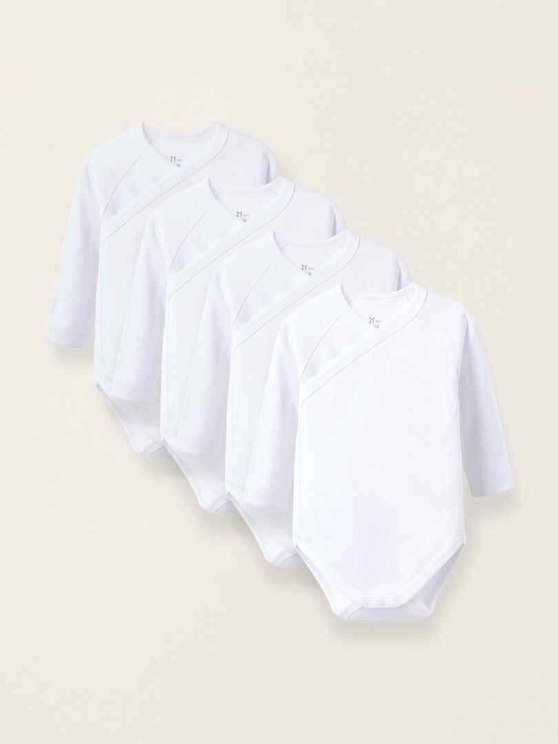 Pack 4 Bodies en Coton Cardé pour Nouveau-Né et Bébé manches longues ESSENTIALS LINE Blanc - Kiabi