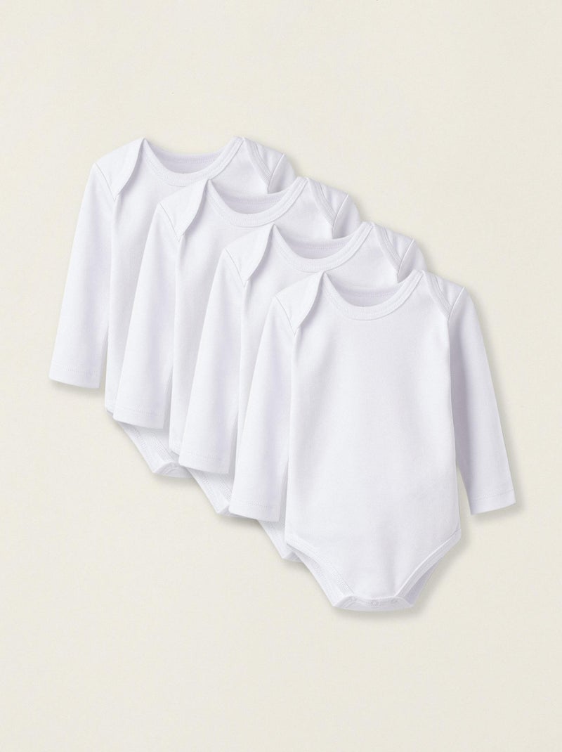 Pack 4 Bodies en Coton pour Bébé et Nouveau-Né manches longues ESSENTIALS LINE Blanc - Kiabi