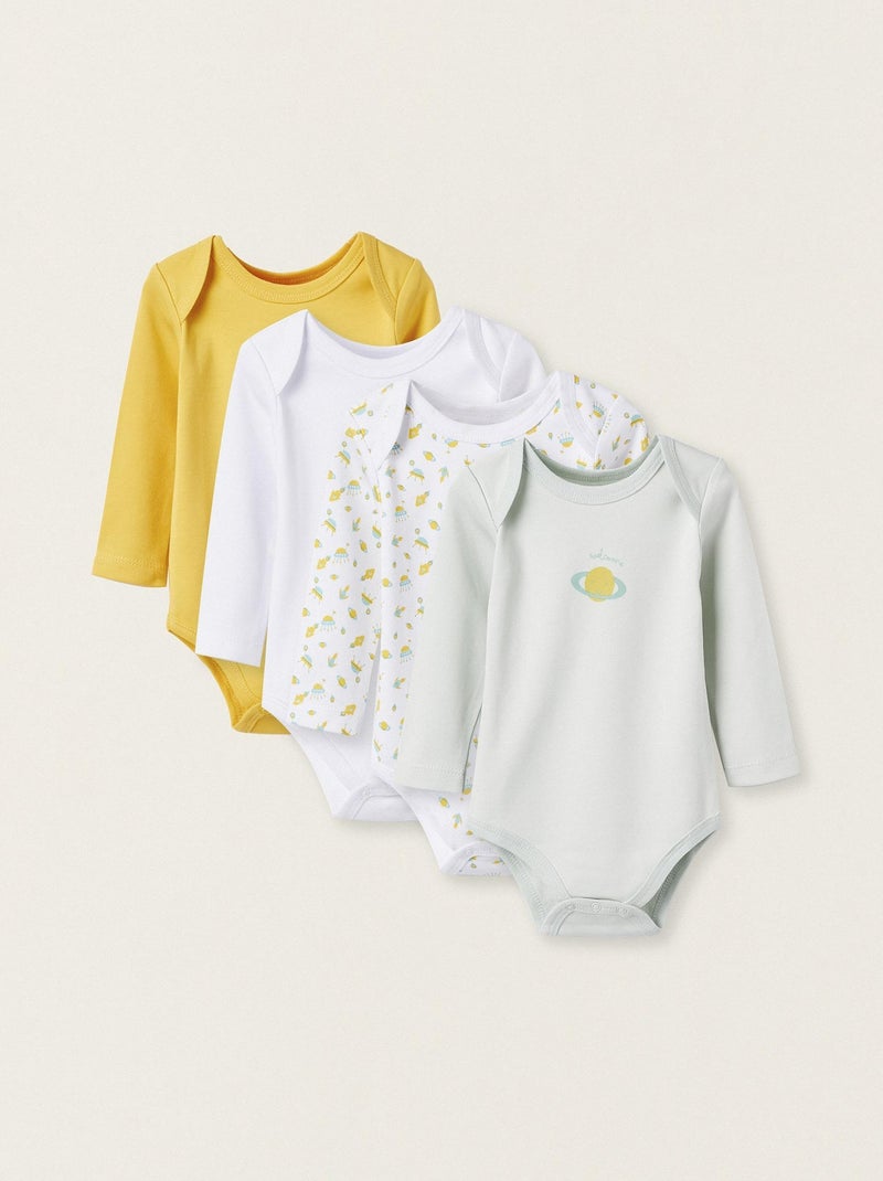 Pack 4 Bodies en Coton pour Nouveau-Né et Bébé Garçon manches longues ESSENTIALS LINE Multicolore - Kiabi