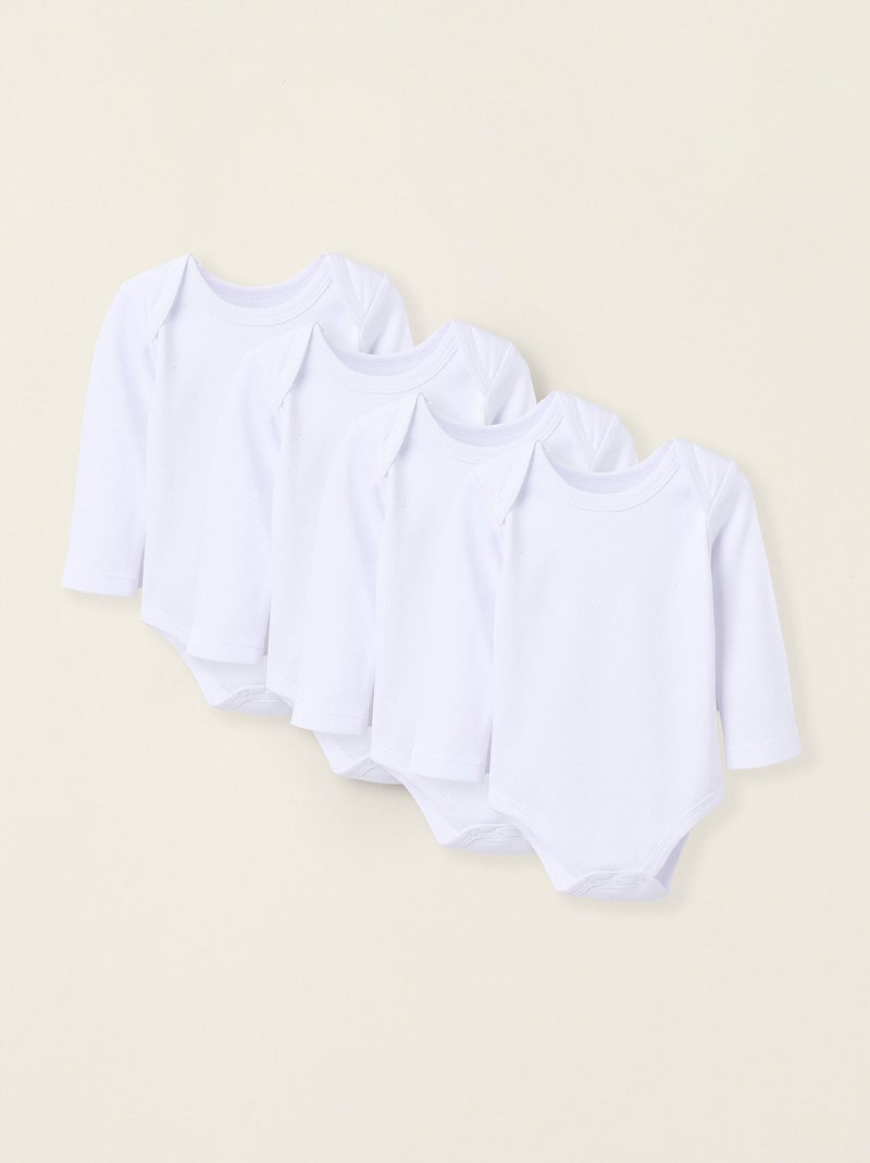 Pack 4 Bodies Unis peignés en Coton Blanc - Kiabi