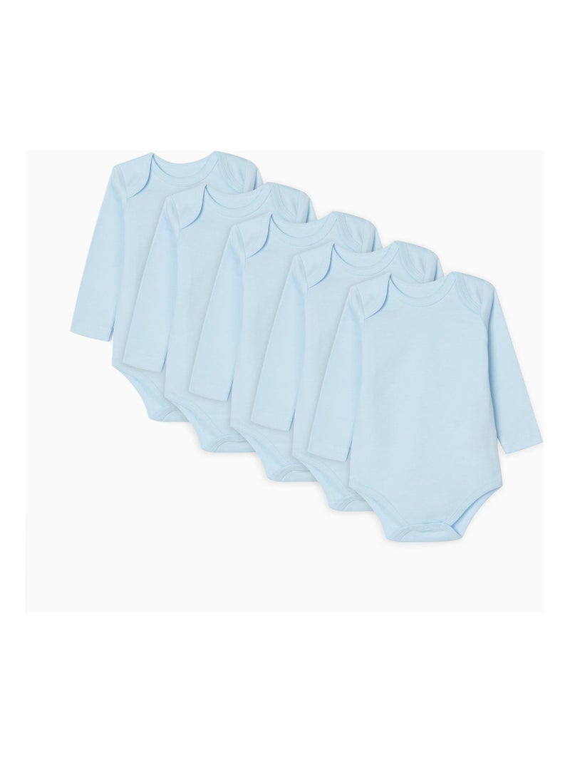 Pack 5 Bodies de Manches Longues pour Nouveau-Né et Bébé Garçon manches longues  ESSENTIALS LINE Bleu - Kiabi