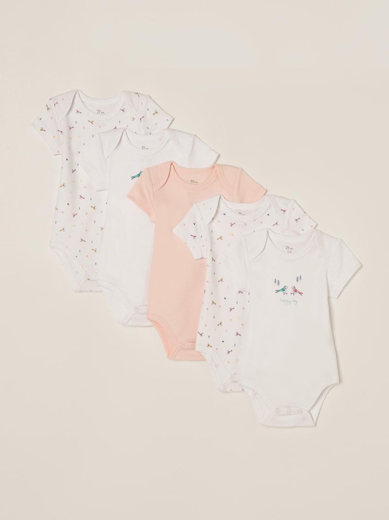 Pack 5 Bodies pour Nouveau-Né et Bébé Fille 'Happy Day' manches courtes ESSENTIALS LINE Multicolore - Kiabi