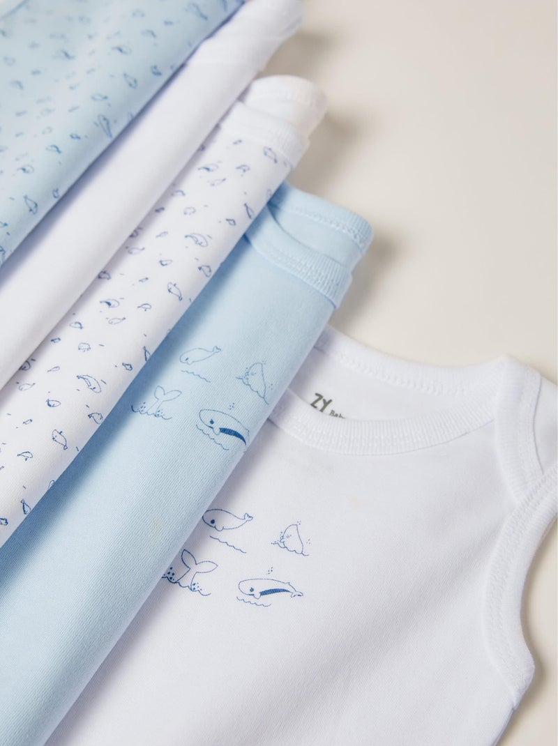Pack 5 Bodies sans manches pour nouveau-né et bébé garçon 'Whales' manches courtes ESSENTIALS LINE Blanc - Kiabi
