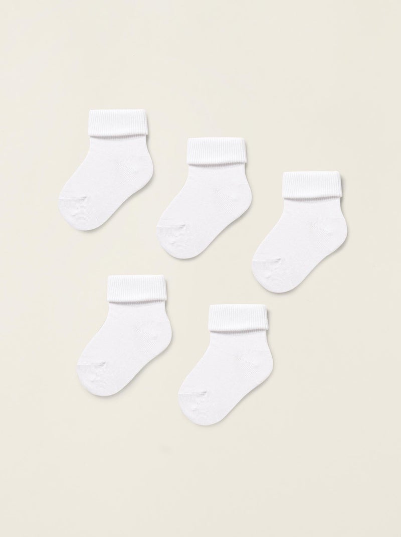 Pack 5 Paires De Chaussettes Avec Revers Blanc - Kiabi